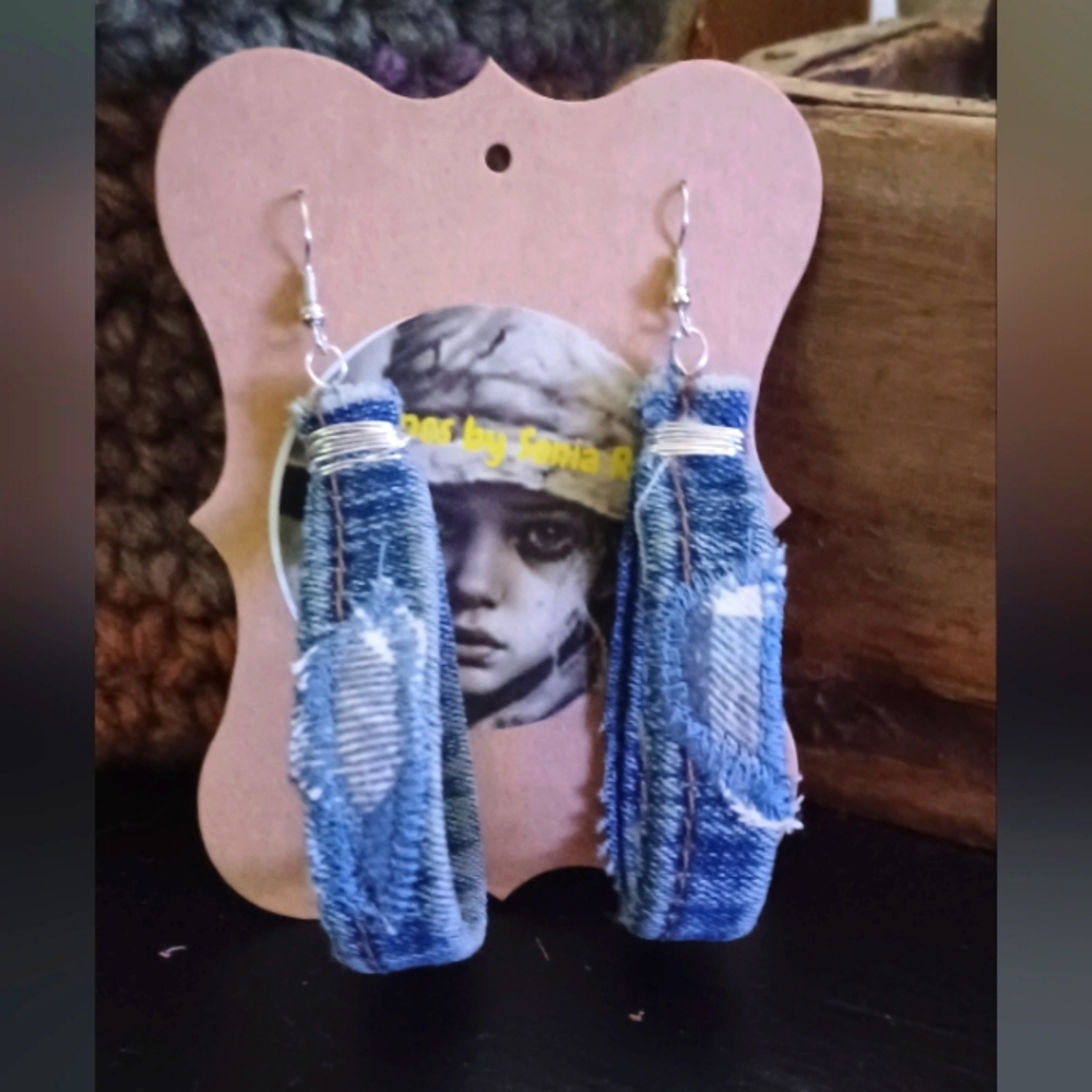 Handcrafted Denim Blue Earrings